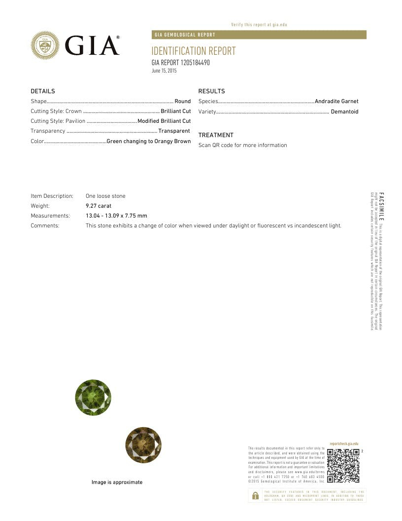 Picture of Forest Green Demantoid Garnet 9.27ct - 13mm (DG0010)