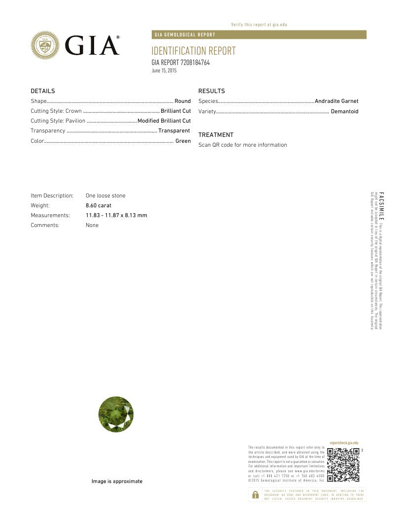 Picture of Moss Green Demantoid Garnet 8.60ct - 12mm (DG0017)