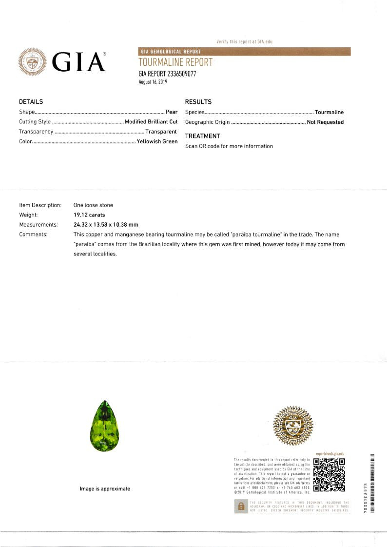 Picture of Vivid Green Paraiba Tourmaline 19.12ct (PA0141)